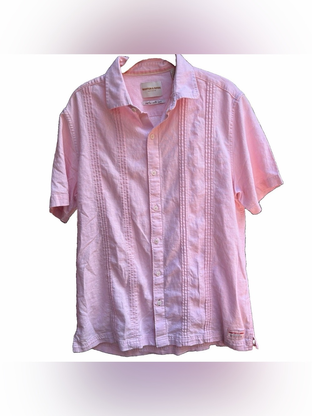 Scotch & Soda Amsterdam Pink Short Sleeve Linen Shirt M